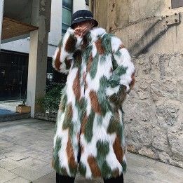 Winter Hip Hop Fur Coat Long Hooded Jacket Men  Fashion Warm Thicken Trench Coat Stre