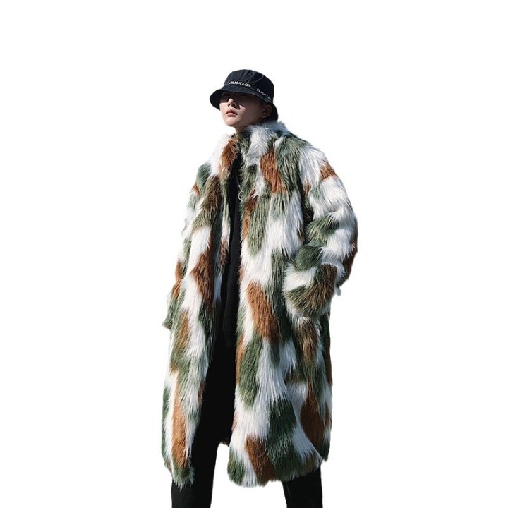 Winter Hip Hop Fur Coat Long Hooded Jacket Men  Fashion Warm Thicken Trench Coat Stre
