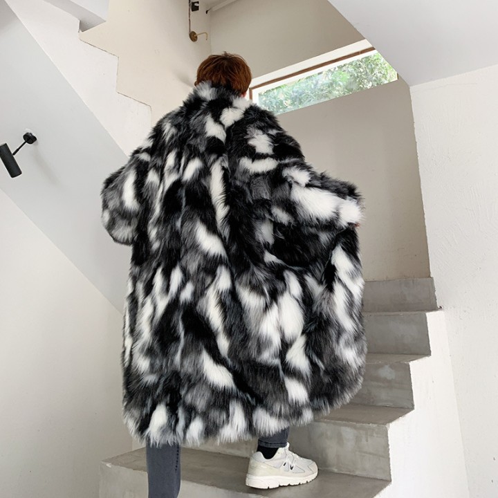 Winter Hip Hop Fur Coat Long Hooded Jacket Men  Fashion Warm Thicken Trench Coat Stre