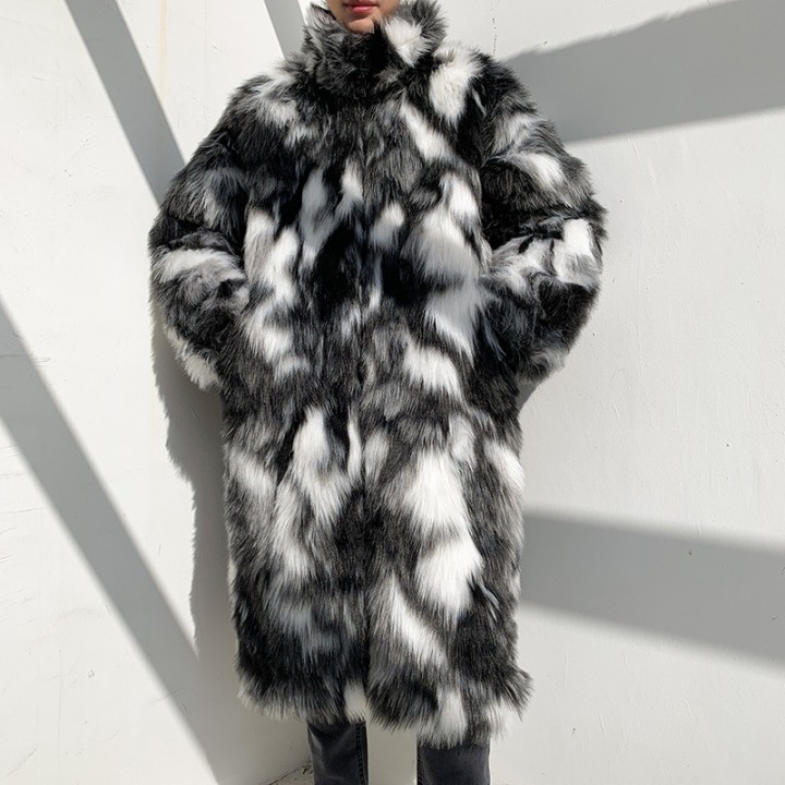 Winter Hip Hop Fur Coat Long Hooded Jacket Men  Fashion Warm Thicken Trench Coat Stre