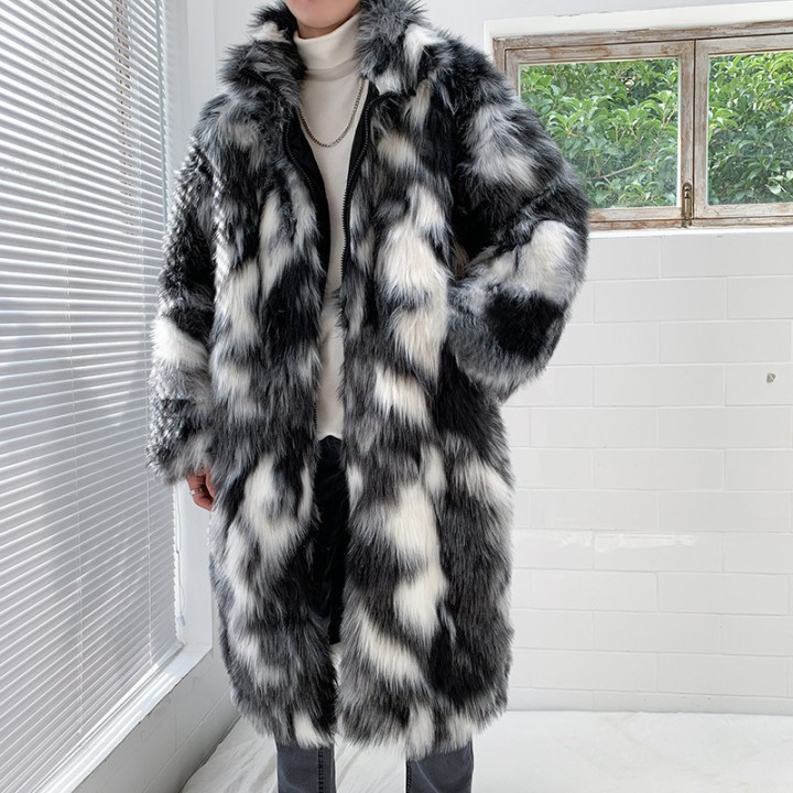 Winter Hip Hop Fur Coat Long Hooded Jacket Men  Fashion Warm Thicken Trench Coat Stre