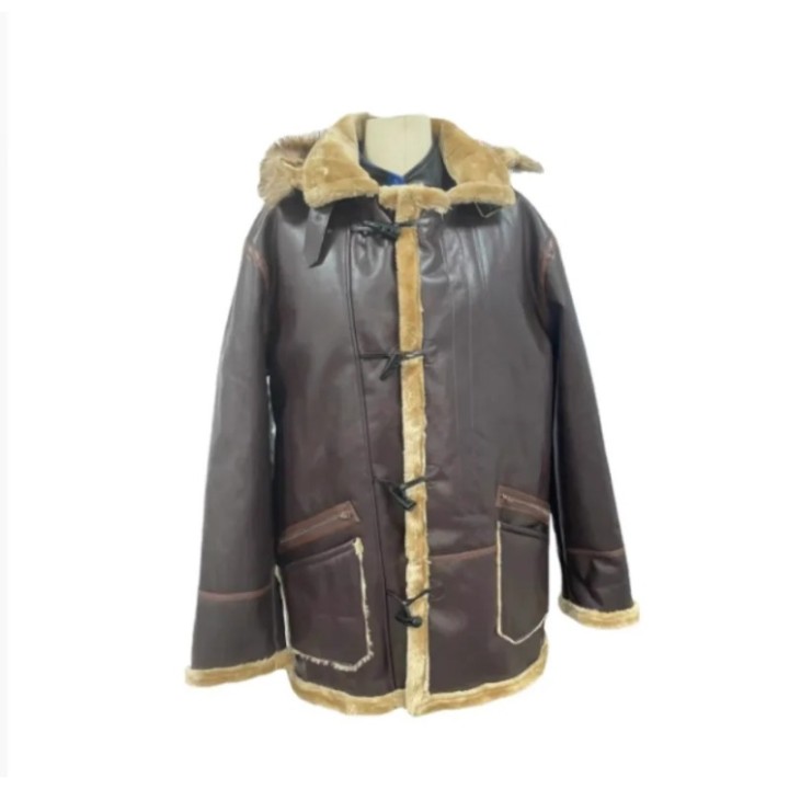 New Fashion Mens Coats Winter Jackets Fur Faux Leather Plush Turndown Collar Zipper 