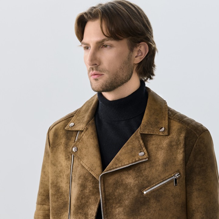 Highend Suede Leather Jacket Winter Men New  Punk Handsome Windproof Men Clothes Male