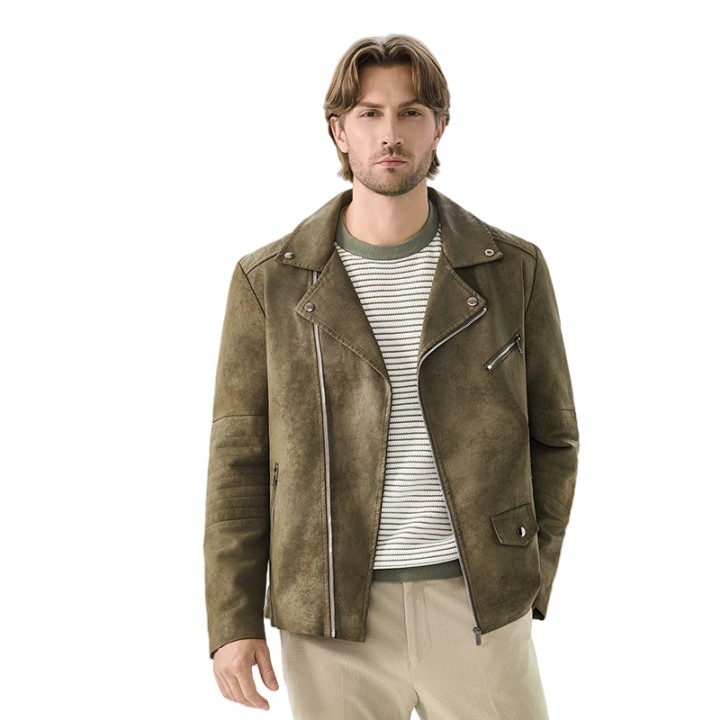 Highend Suede Leather Jacket Winter Men New  Punk Handsome Windproof Men Clothes Male