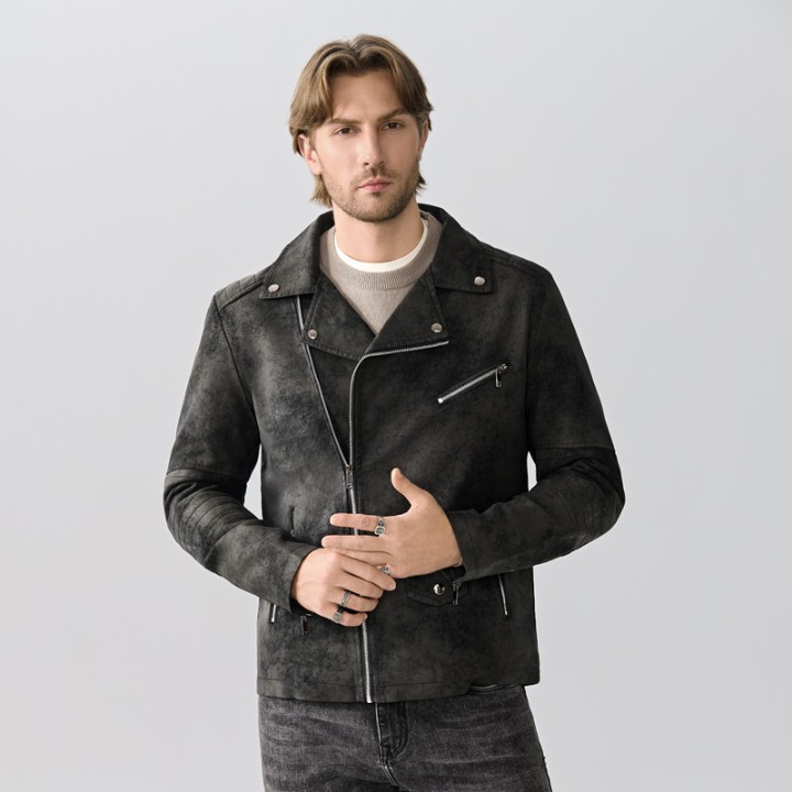 Highend Suede Leather Jacket Winter Men New  Punk Handsome Windproof Men Clothes Male