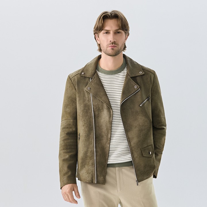 Highend Suede Leather Jacket Winter Men New  Punk Handsome Windproof Men Clothes Male