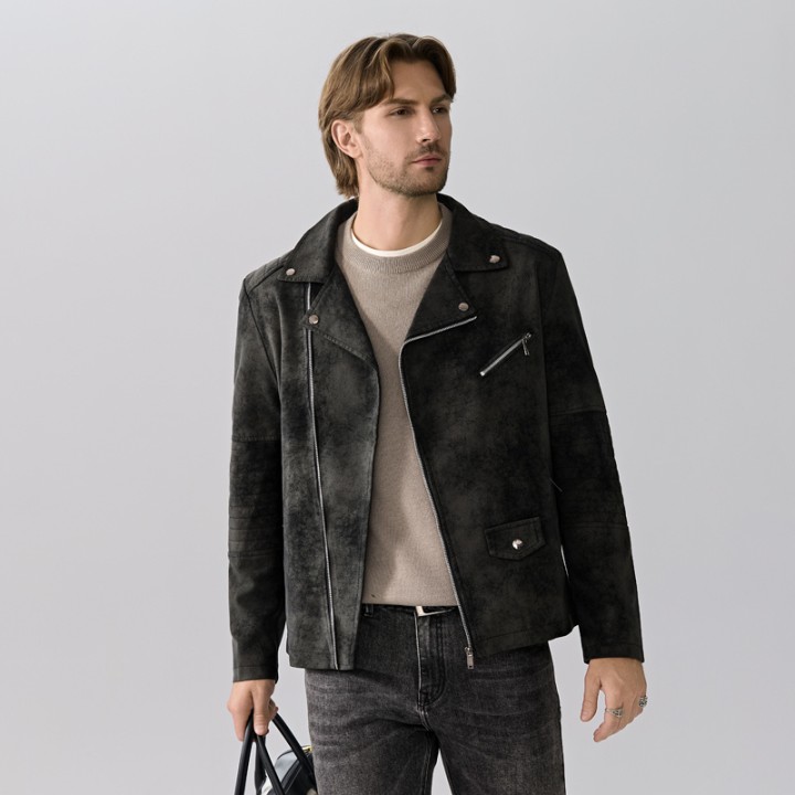 Highend Suede Leather Jacket Winter Men New  Punk Handsome Windproof Men Clothes Male