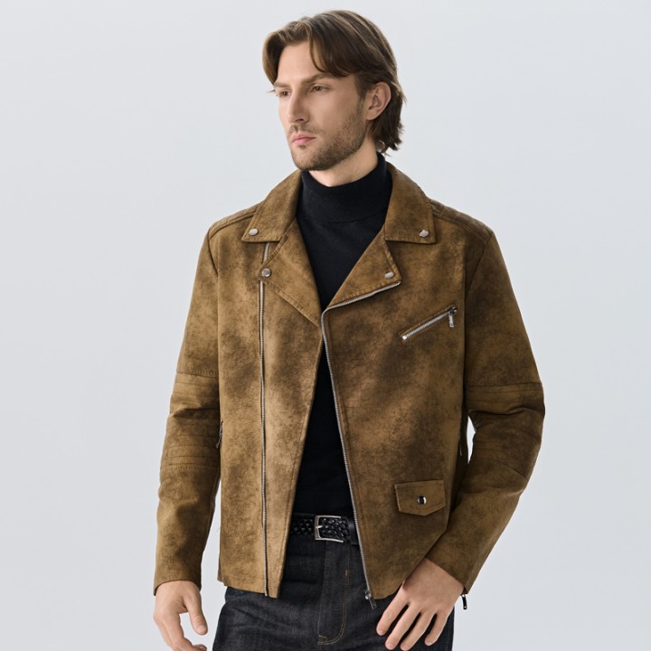 Highend Suede Leather Jacket Winter Men New  Punk Handsome Windproof Men Clothes Male
