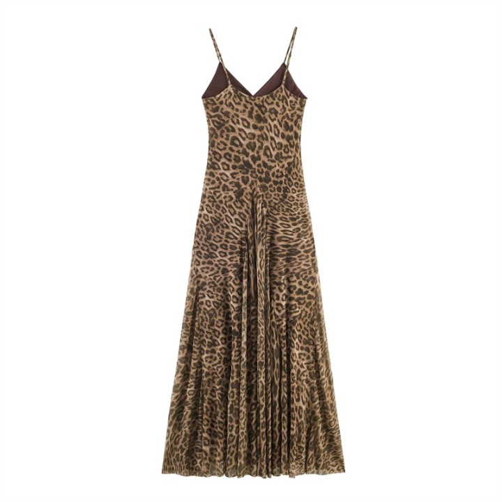 2026 Summer New Womens Dress Leopard Print Spaghetti Strap Aline Midi Dress  Fashion