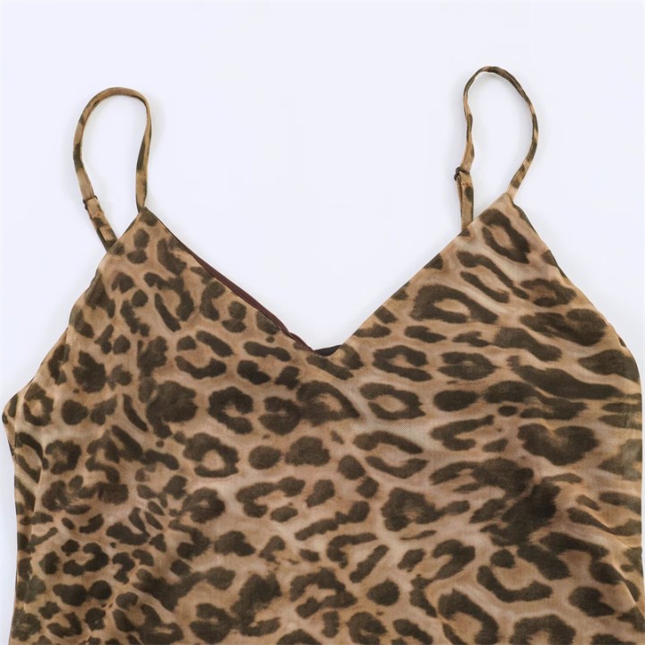 2026 Summer New Womens Dress Leopard Print Spaghetti Strap Aline Midi Dress  Fashion