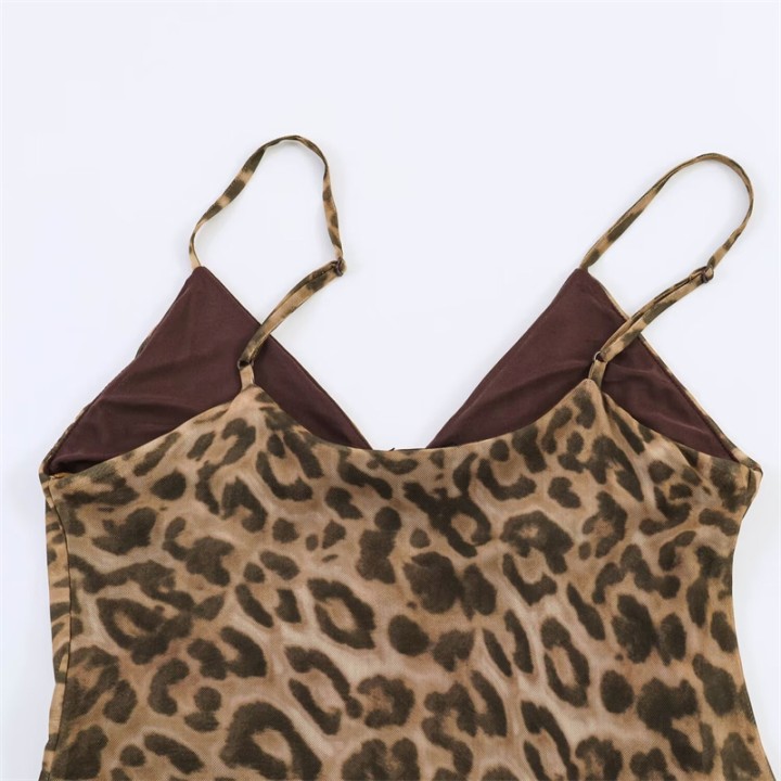 2026 Summer New Womens Dress Leopard Print Spaghetti Strap Aline Midi Dress  Fashion