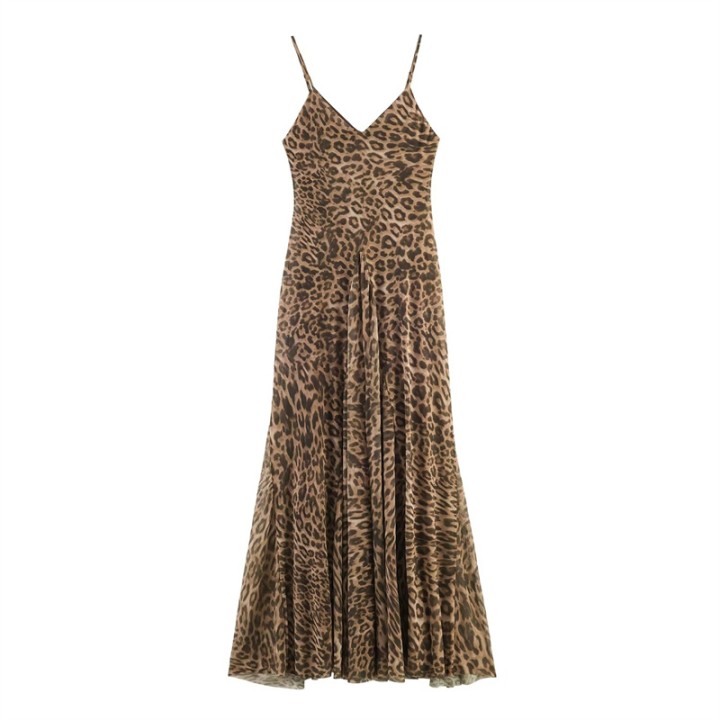 2026 Summer New Womens Dress Leopard Print Spaghetti Strap Aline Midi Dress  Fashion