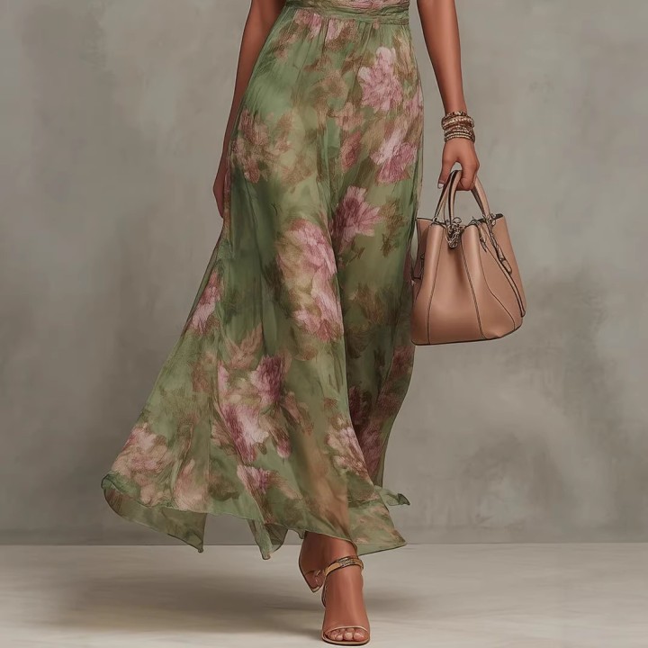 2026 Womens New Summer Style Pleated Mesh Printed Irregular Slit  Halterneck Hipcove