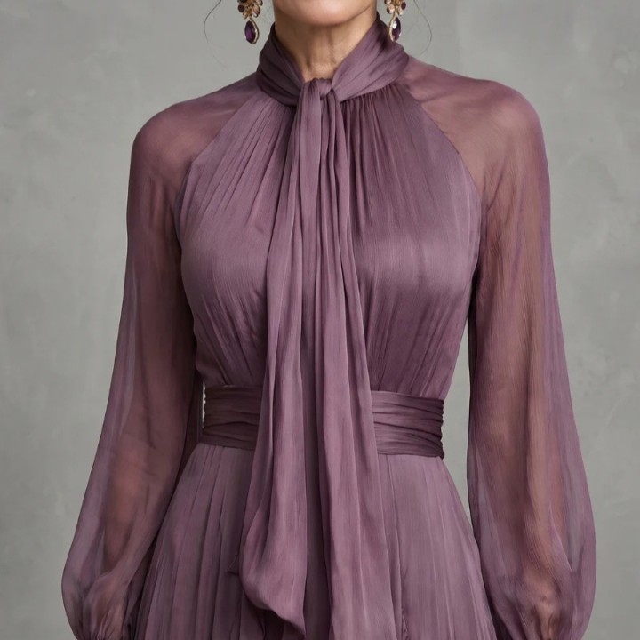 Chic 2026 Wind Purple Ruffle Edge Long Sleeve Slim Dress Fashion Evening Dress Y2k Bi