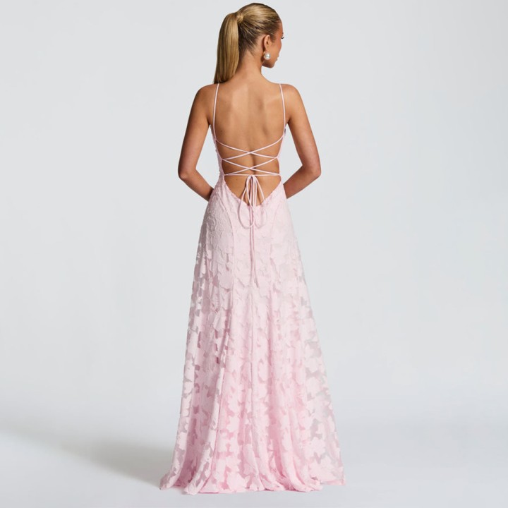 Jacquard Chiffon Long Dress Womens Backless Bandage Dresses Summer Evening Wedding G