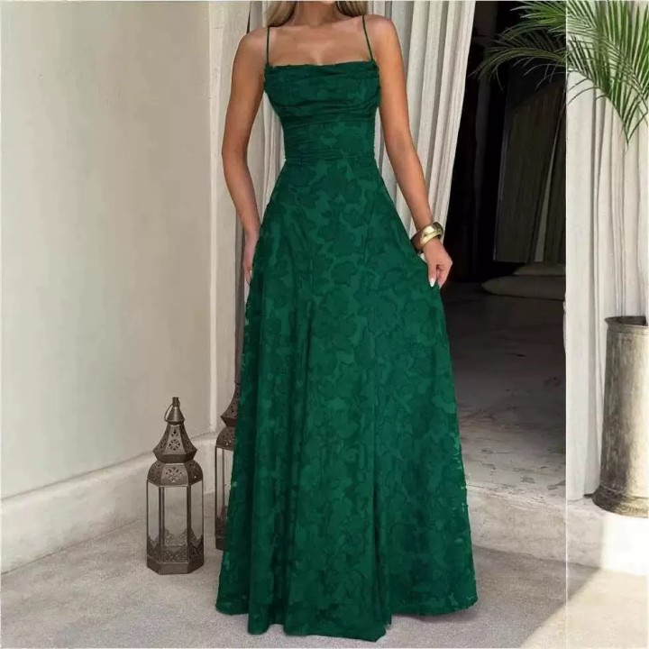 Jacquard Chiffon Long Dress Womens Backless Bandage Dresses Summer Evening Wedding G