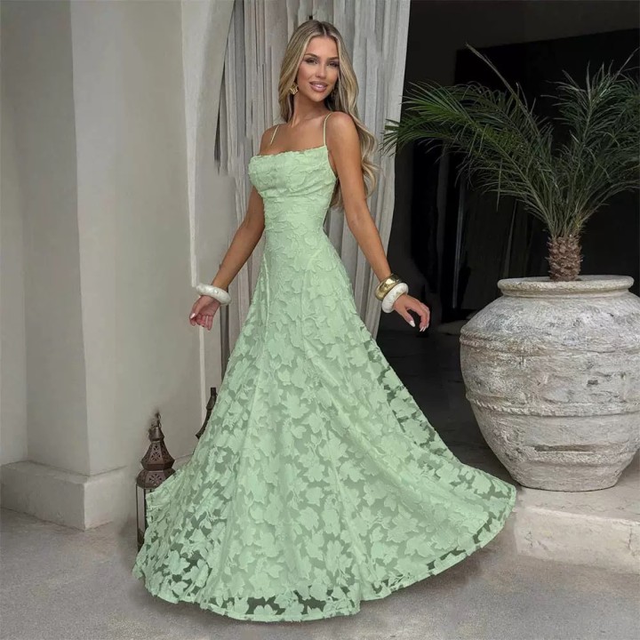 Jacquard Chiffon Long Dress Womens Backless Bandage Dresses Summer Evening Wedding G