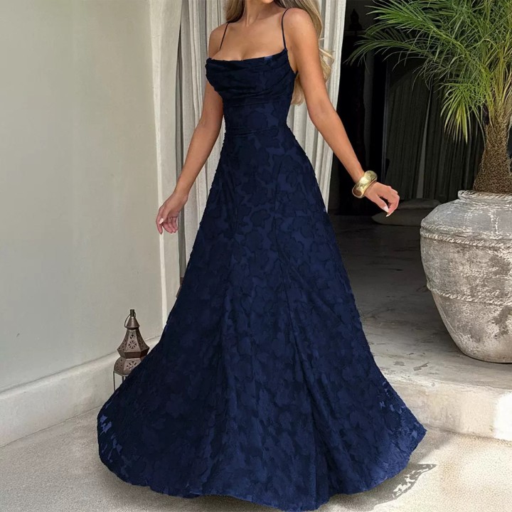 Jacquard Chiffon Long Dress Womens Backless Bandage Dresses Summer Evening Wedding G