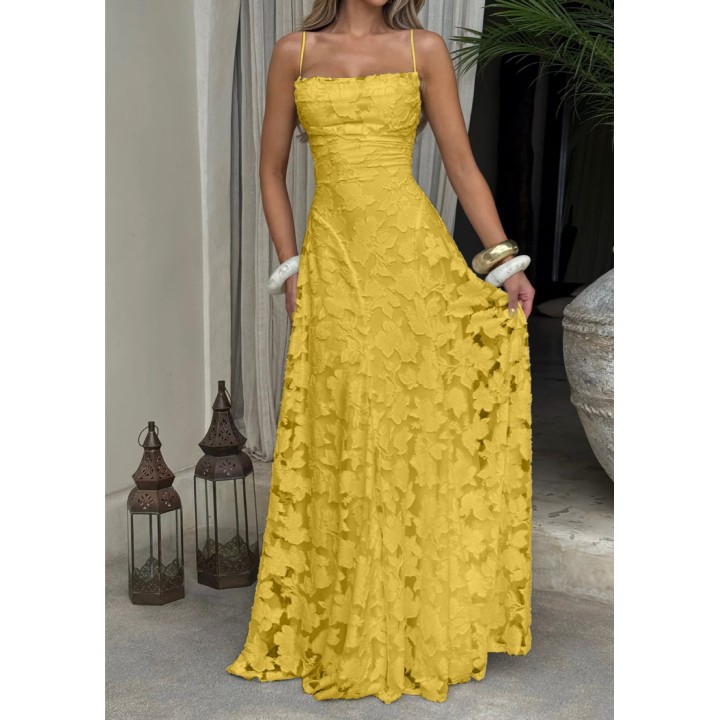 Jacquard Chiffon Long Dress Womens Backless Bandage Dresses Summer Evening Wedding G