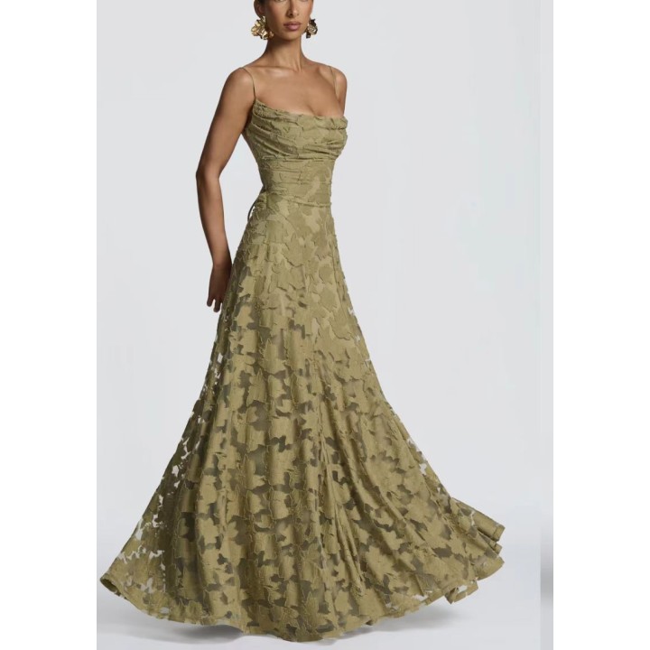 Jacquard Chiffon Long Dress Womens Backless Bandage Dresses Summer Evening Wedding G