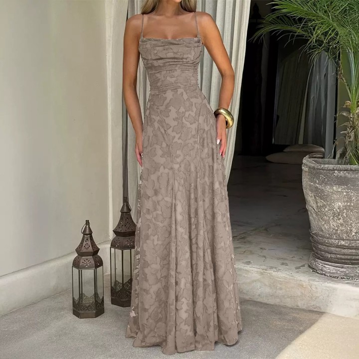 Jacquard Chiffon Long Dress Womens Backless Bandage Dresses Summer Evening Wedding G