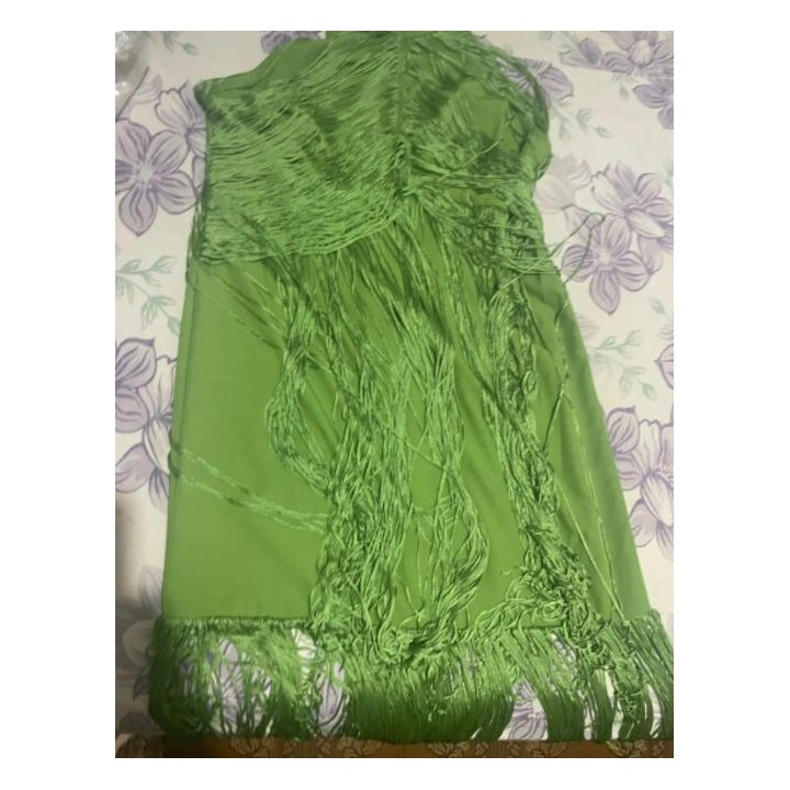 Partystyle Long Dress With Dangling Fringes Around The Neck, Formal Evening Gown