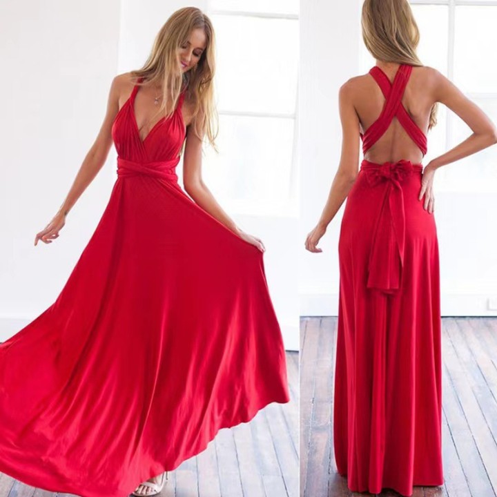  Women Multiway Wrap Convertible Boho Maxi Club Red Dress Bandage Long Dress Party Br