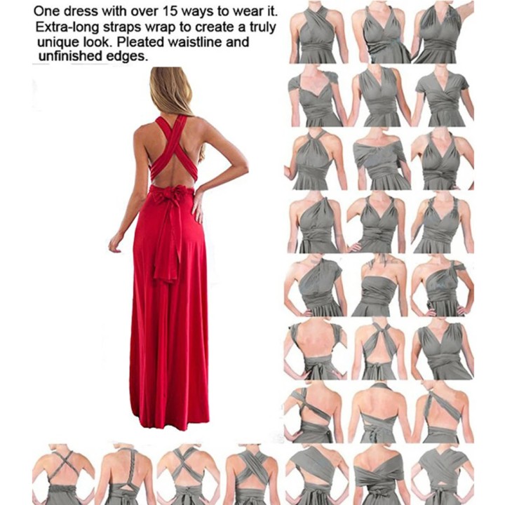  Women Multiway Wrap Convertible Boho Maxi Club Red Dress Bandage Long Dress Party Br