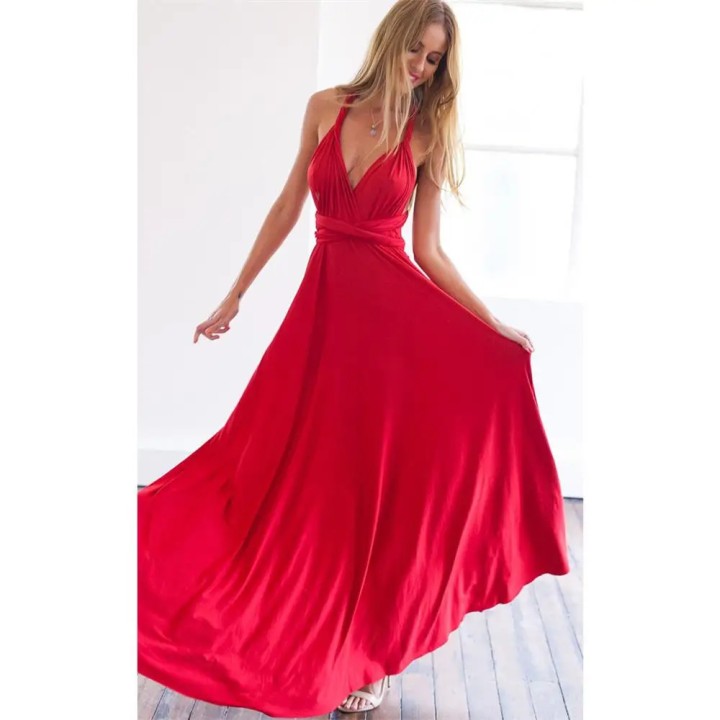  Women Multiway Wrap Convertible Boho Maxi Club Red Dress Bandage Long Dress Party Br