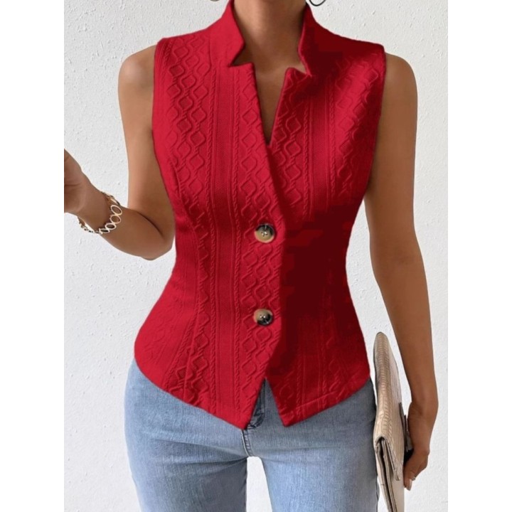 Fashion Standup Collar Button Sleeveless Slim Fit Womens Vest Summer Solid Color Cas