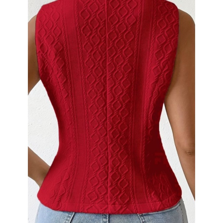 Fashion Standup Collar Button Sleeveless Slim Fit Womens Vest Summer Solid Color Cas