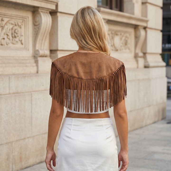 Womens Tassel Vest Jacket Open Front Stylish Solid Color Casual Sleeveless Tassel Co
