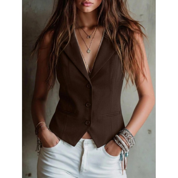 Womens Suit Vest Formal Waistcoat Slim Fit Sleeveless Blazer Jacket For Office Busin