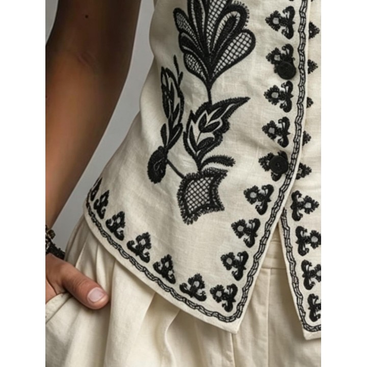 Womens New Linen Waistcoat Vest For Spring Summer Autumn, Exquisite Positioning Embr