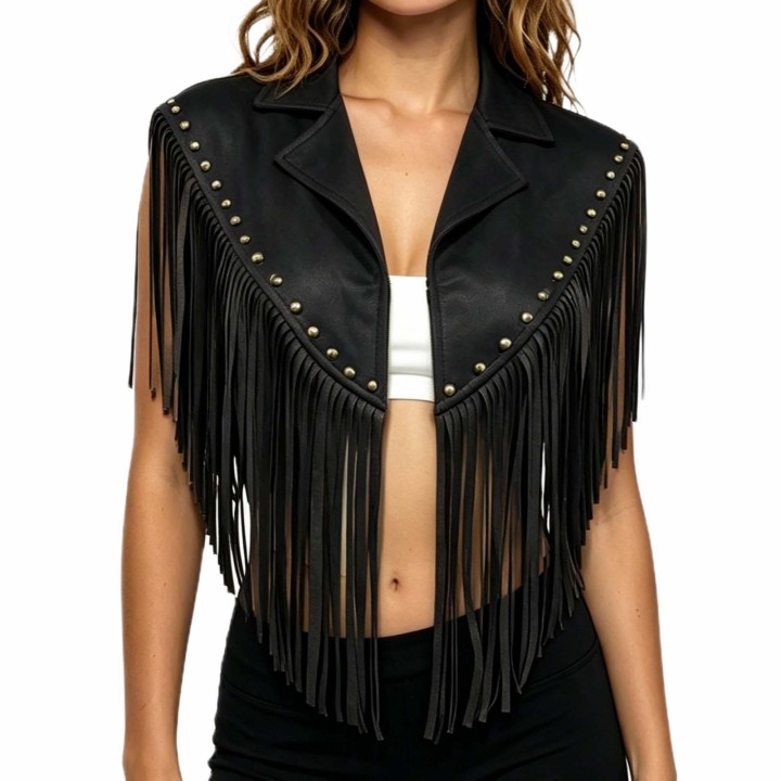 Women Vintage Boho Studded Suede Turn Down Collar Open Front Vests Western Riveted Fr