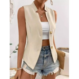 Womens Summer Solid Color Sleeveless Suit Vest Coat Top Fashion Temperament Lady Com