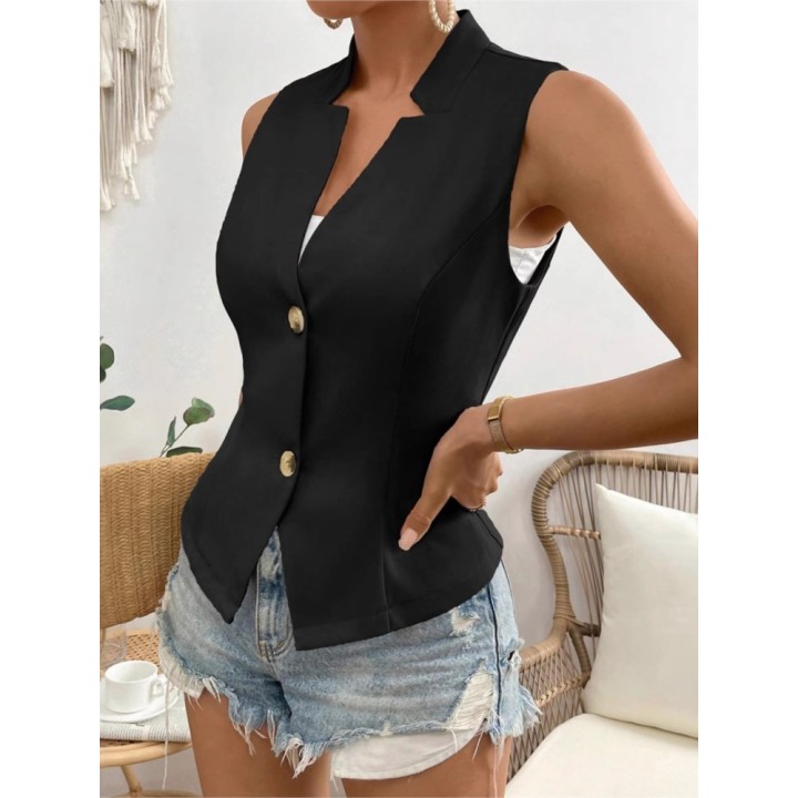 Womens Summer Solid Color Sleeveless Suit Vest Coat Top Fashion Temperament Lady Com