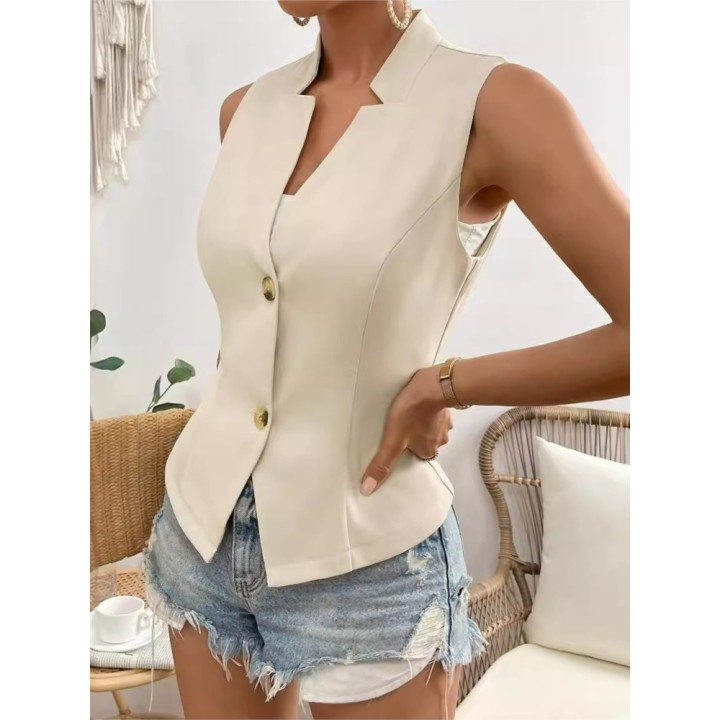 Womens Summer Solid Color Sleeveless Suit Vest Coat Top Fashion Temperament Lady Com