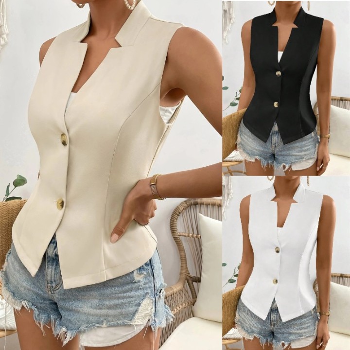 Womens Summer Solid Color Sleeveless Suit Vest Coat Top Fashion Temperament Lady Com