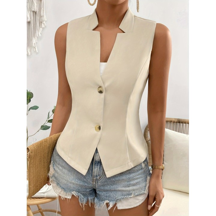 Womens Summer Solid Color Sleeveless Suit Vest Coat Top Fashion Temperament Lady Com