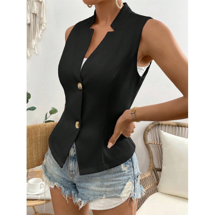 Womens Summer Solid Color Sleeveless Suit Vest Coat Top Fashion Temperament Lady Com