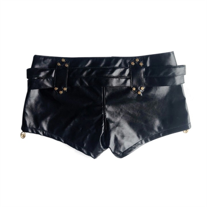 Women  Side Zipper Splicing Ultra Short Shorts Low Waist Leather Belt Mini Trousers F