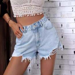 Womens Ins New Style Casual Highwaist Frayed Ripped Denim Shorts