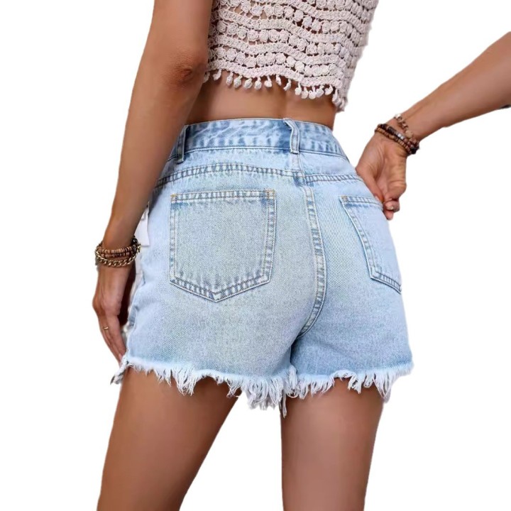 Womens Ins New Style Casual Highwaist Frayed Ripped Denim Shorts