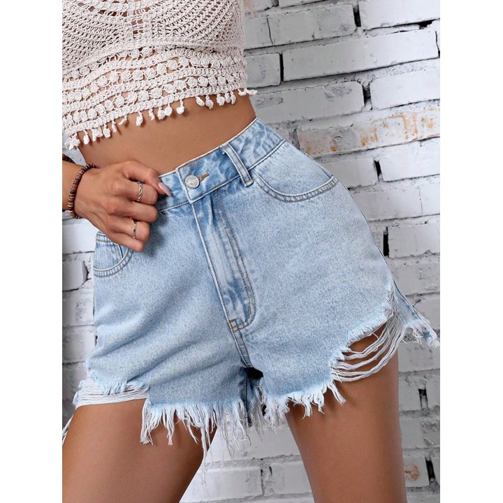 Womens Ins New Style Casual Highwaist Frayed Ripped Denim Shorts