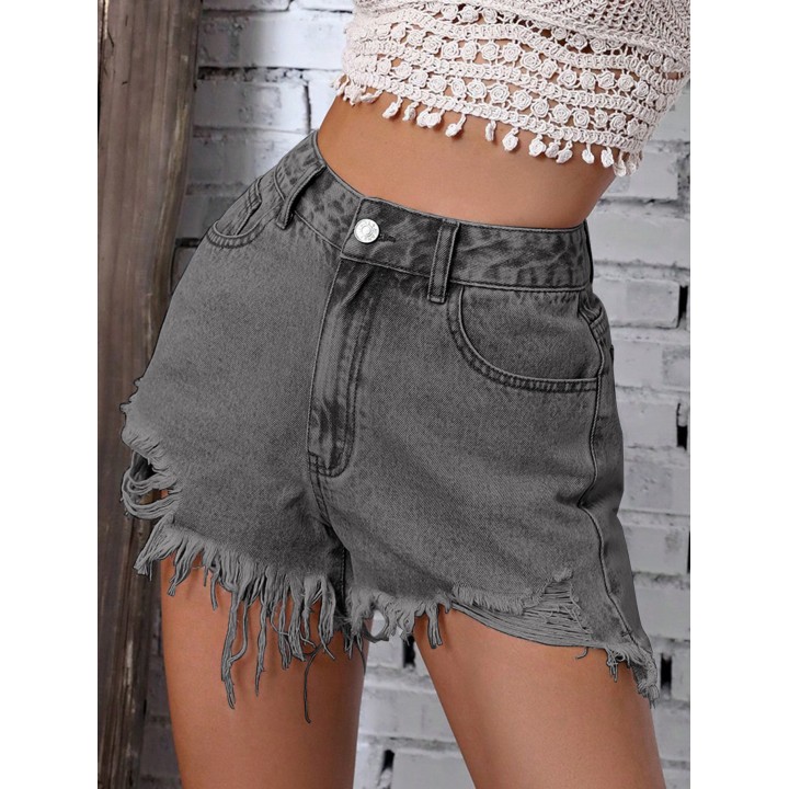 Womens Ins New Style Casual Highwaist Frayed Ripped Denim Shorts