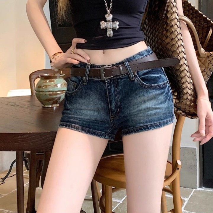 Y2k Lowwaisted Denim Shorts For Women Summer Slimming Vintage Deep Blue Cowboy Shorts