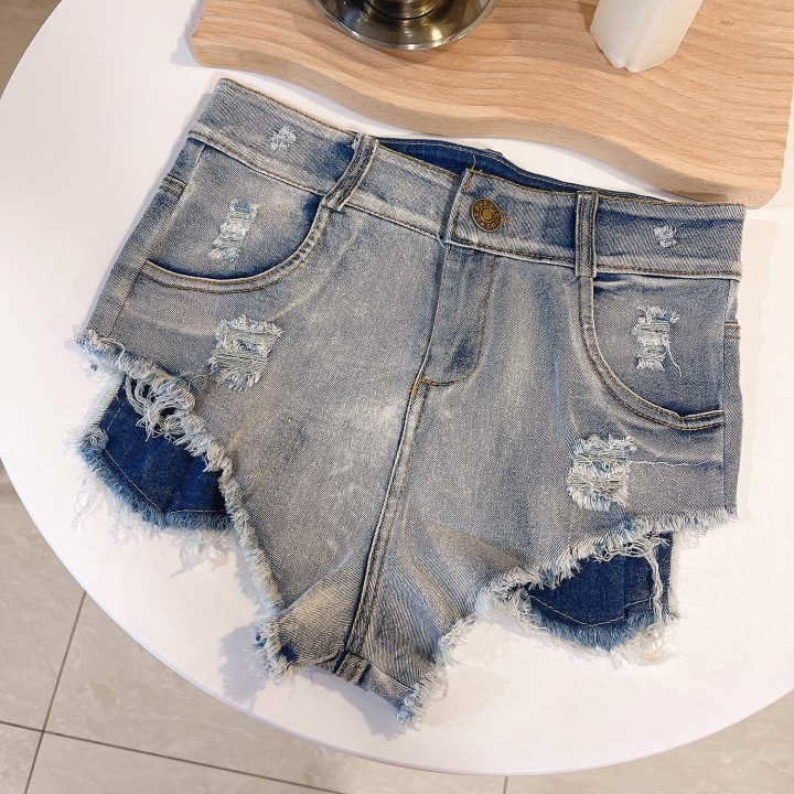 Womens Summer  High Waist Denim Shorts 2025 Female Fashion Hollow Out Hole Hot Pants