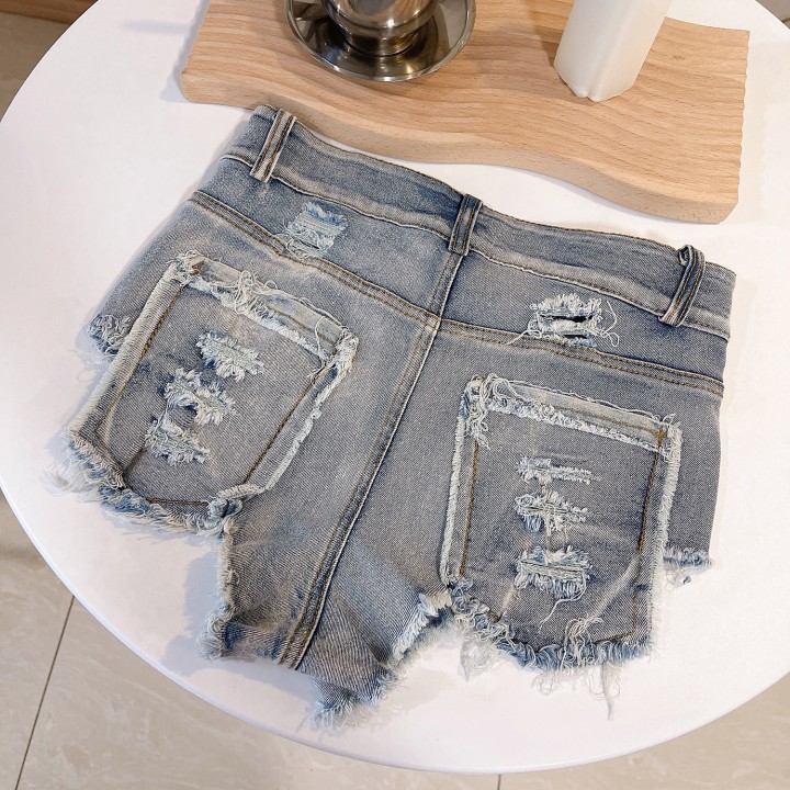 Womens Summer  High Waist Denim Shorts 2025 Female Fashion Hollow Out Hole Hot Pants