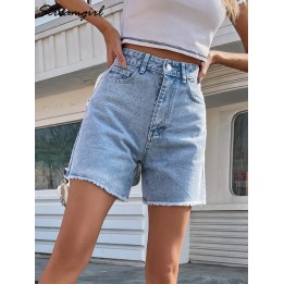Streamgirl Blue Womens Denim Shorts Summer High Waist Casual Chic Loose Jean Shorts 